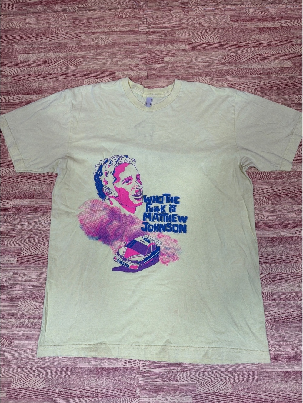 Vintage Matthew Johnson Rally Racing Graphic Tee Shirt Large Yellow